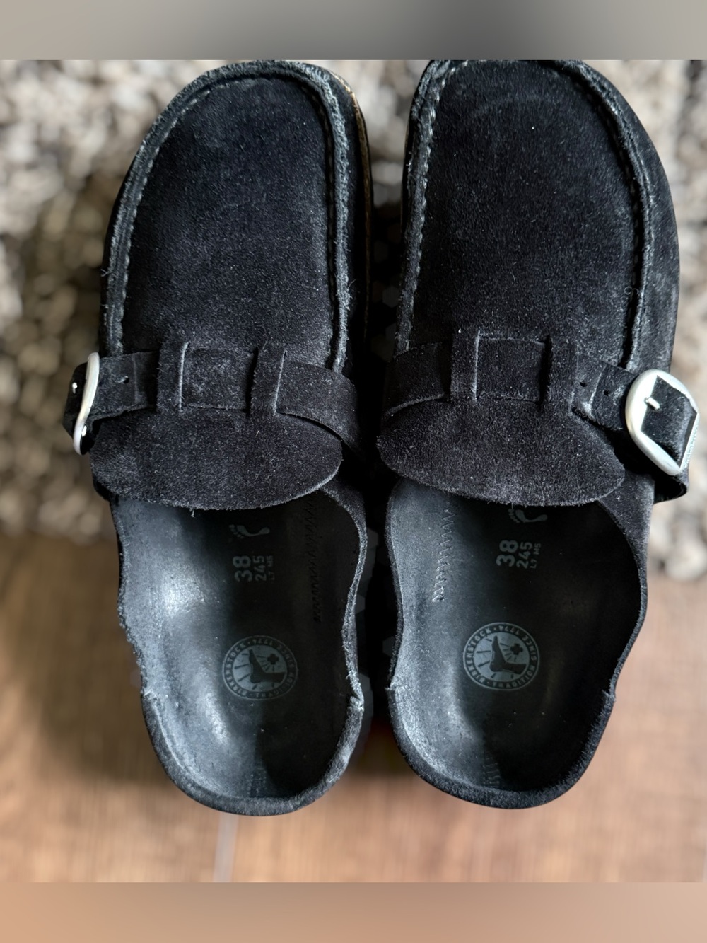 BIRKENSTOCK Black Suede Slip-On Mule with Cork-Style Midsole Size 7 Women - Picture 4 of 12